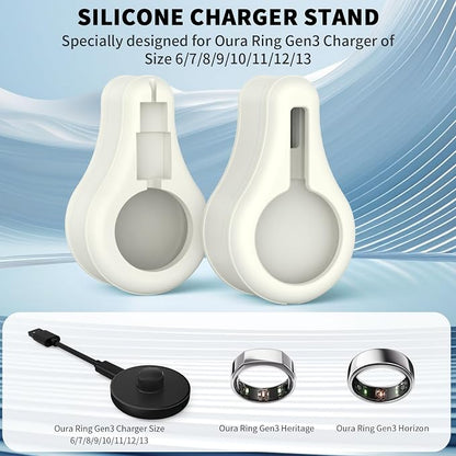 Silicone Charger Protector Case for Oura Ring Gen3 - Compatible with Sizes 6-13, Stand Case - Off White