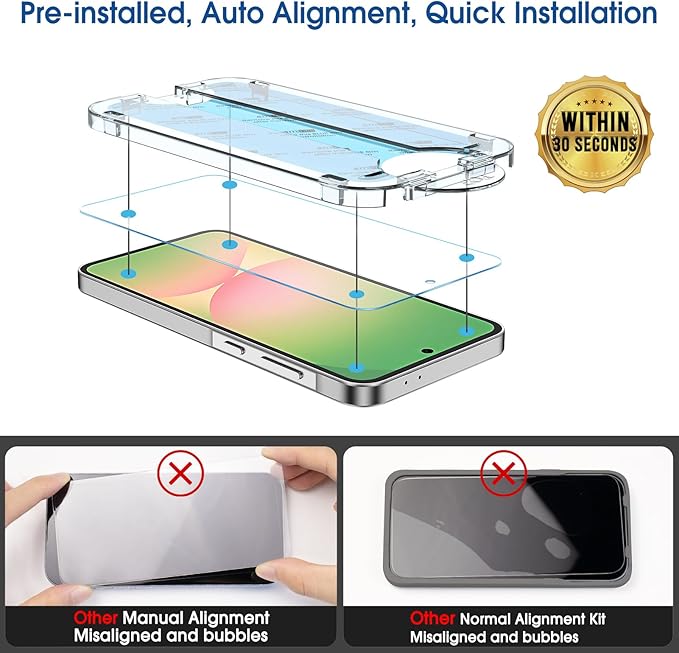 amFilm Auto-Alignment OneTouch for Samsung Galaxy A56 5G 6.7" Screen Protector + Camera Lens Protector, Tempered Glass, 30 Seconds Installation, Bubble Free, Case Friendly, Anti-Scratch [2+2 Pack]