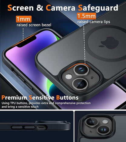 FNTCASE for iPhone 15 Plus Case: for iPhone 14 Plus Case Translucent Matte Military Grade Protective Phone Cover - Slim Anti-Slip Durable Shockproof Drop Protection Cases - Black