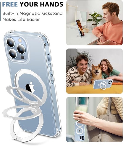 for iPhone 13 Pro Case, with Screen Protector + Camera Lens Protector, Built-in Seamless Stand, [Compatible with MagSafe] Protective Shockproof Phone Case, Cover for iPhone 13Pro - Clear