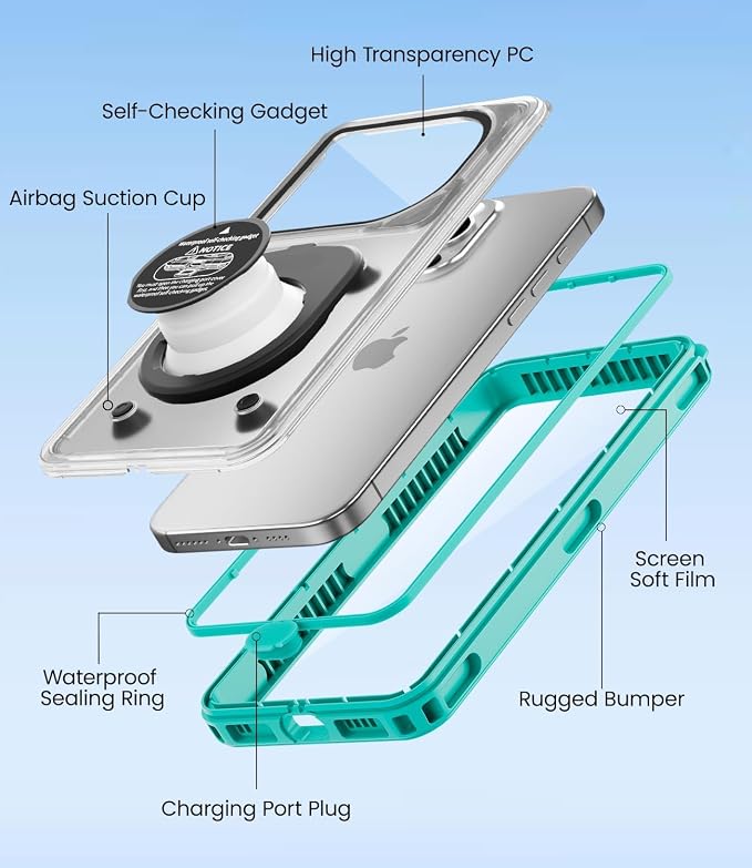 WIFORT Waterproof Phone Case with Lanyard, Underwater Phone Cases for Snorkeling/Diving/Swimming/Filming, IP68 Water Proof Touchscreen Case for All Cell Phones: iPhone/Samsung/Moto/Pixel - Teal