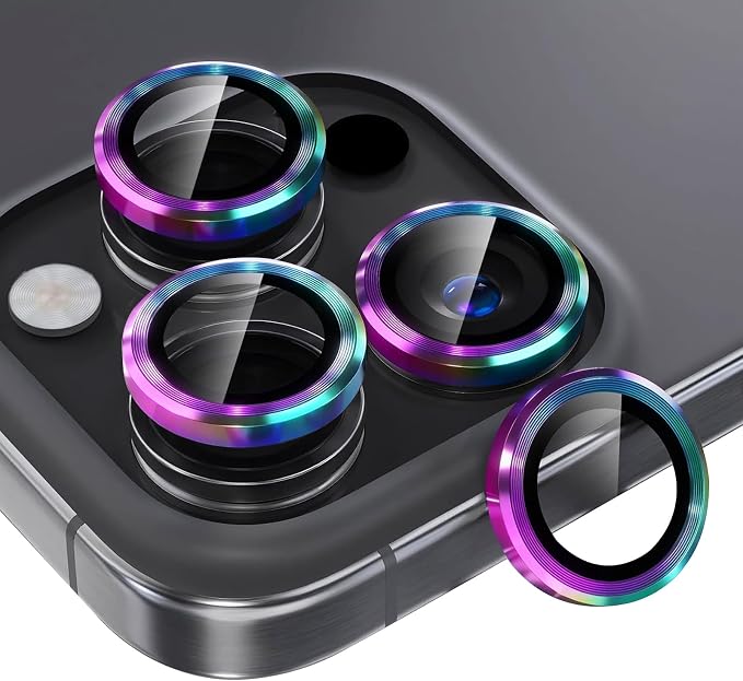 AFARER for iPhone 16 Pro/16 Pro Max Camera Lens Protector,Shatterproof Ultra HD Aluminum Tempered Glass,Case Friendly for iPhone 16 Pro Max /16 Pro-Colorful Titanium,1 Set