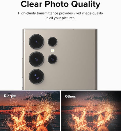Ringke Camera Lens Frame Glass Compatible with Samsung Galaxy S24 Ultra Camera Lens Protector 5G, Glass Covers and Aluminum Alloy Frames - Black