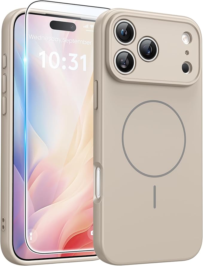 FNTCASE for iPhone 17 Pro Max Case: [Compatible with Magsafe] Integrated Silicone Phone Cases with [Full Camera Protection] [Screen Protector] Military Grade Shockproof Protective Cover - Full White