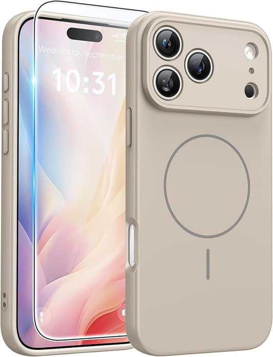 FNTCASE for iPhone 17 Pro Max Case: [Compatible with Magsafe] Integrated Silicone Phone Cases with [Full Camera Protection] [Screen Protector] Military Grade Shockproof Protective Cover - Full White