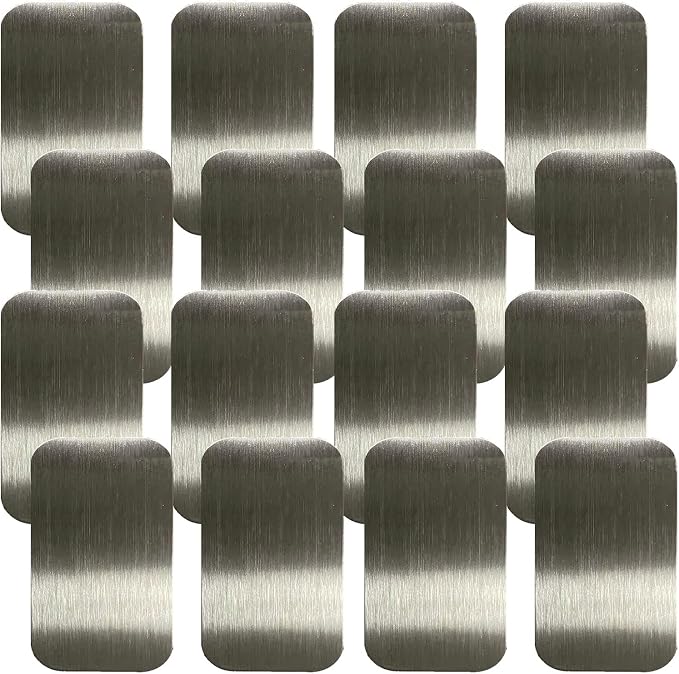 SALEX Replacement Metal Plates Set 16 Pack for Magnetic Mount, Wall, Case, Magnet, Craft - Kit of 16 Matte Silver Small 0.8" x 1.6" Iron Discs Without Holes - 3M Adhesive Backing. 16 Pack