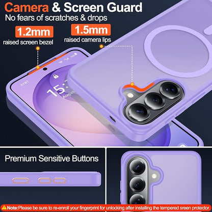 MOZOTER for Samsung Galaxy S26 Plus Case with Magnetic,[Compatible with MagSafe][12Ft Military Dropproof][2*Screen Protector] Translucent Anti-Slip Back Slim Shockproof Case for S26 Plus-Purple