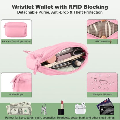 YFWE Clip and Go Strap for Phone with Wallet Crossbody, Adjustable Phone Lanyard with Detachable RFID Wristlet Wallet, Pattern Strap, Pink(M)