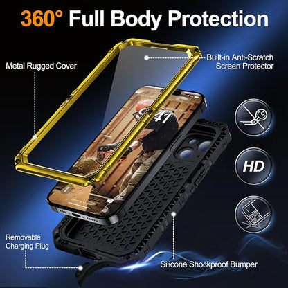 Mitywah Waterproof Case for iPhone 15, Heavy Duty Shockproof Case with Built-in Screen Protector, Full Body Underwater Protective Metal Case 6.1 inch, Yellow