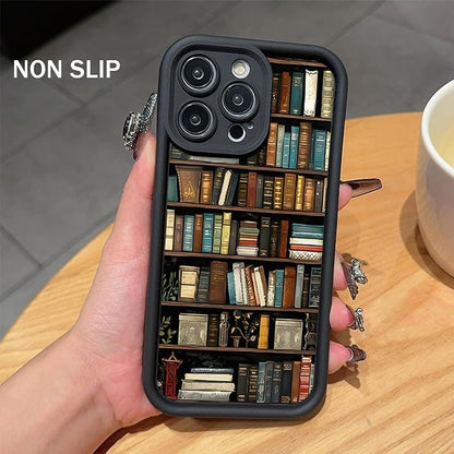 Bookshelf Phone Case, Book Phone Case, Non Slip TPU Soft for Men Women, Vintage Portable for Iphone16/15/14/13pro Max (White,iPhone 15)