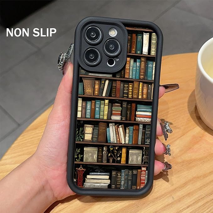 Bookshelf Phone Case, Book Phone Case, Non Slip TPU Soft for Men Women, Vintage Portable for Iphone16/15/14/13pro Max (White,iPhone 14)