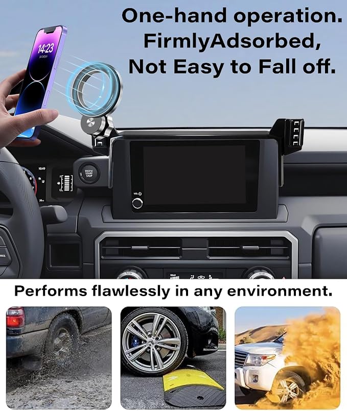 Car Phone Holder for Toyota Tacoma 2024 2025 2026 Accessories Apply to 8 Inch Touch Screen Fixed Clip MagSafe Passenger Cell Phone Mount Handsfree 360° Rotation