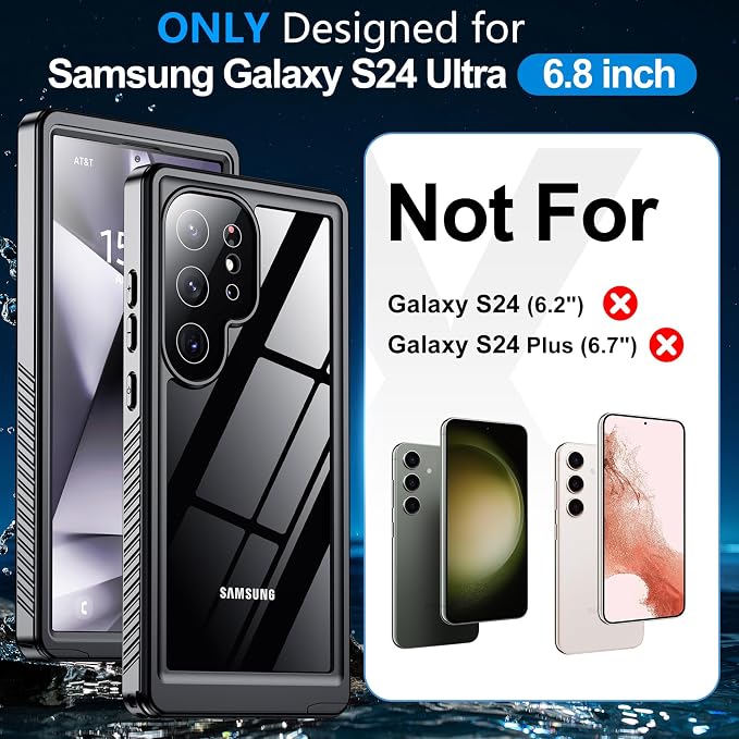 MOZOTER for Samsung Galaxy S24 Ultra Case Waterproof,[IPX8 Underwater Case][Full Body Shockproof & Military Dropproof]Clear Sound Quality Built-in Screen Protector for Samsung S24 Ultra 6.8 inch-Black