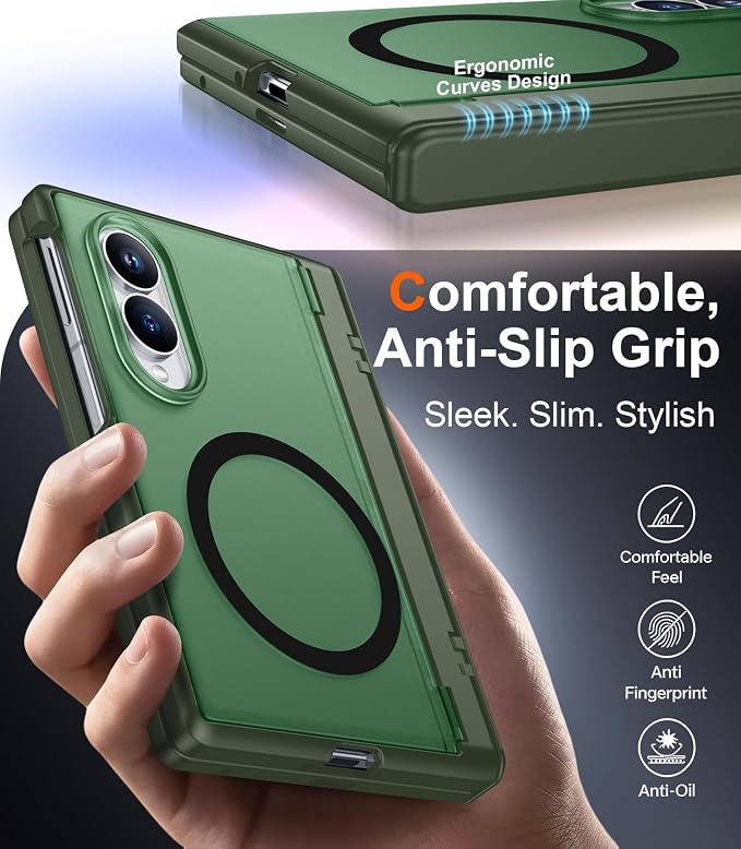 SPIDERCASE Magnetic for Samsung Galaxy Z Fold 8 Case, [Built-in Stable Kickstand] [Rugged Hinge Protection] Military Grade Heavy Duty Drop Protection for Z Fold 8 Durable Cover,Dark Green