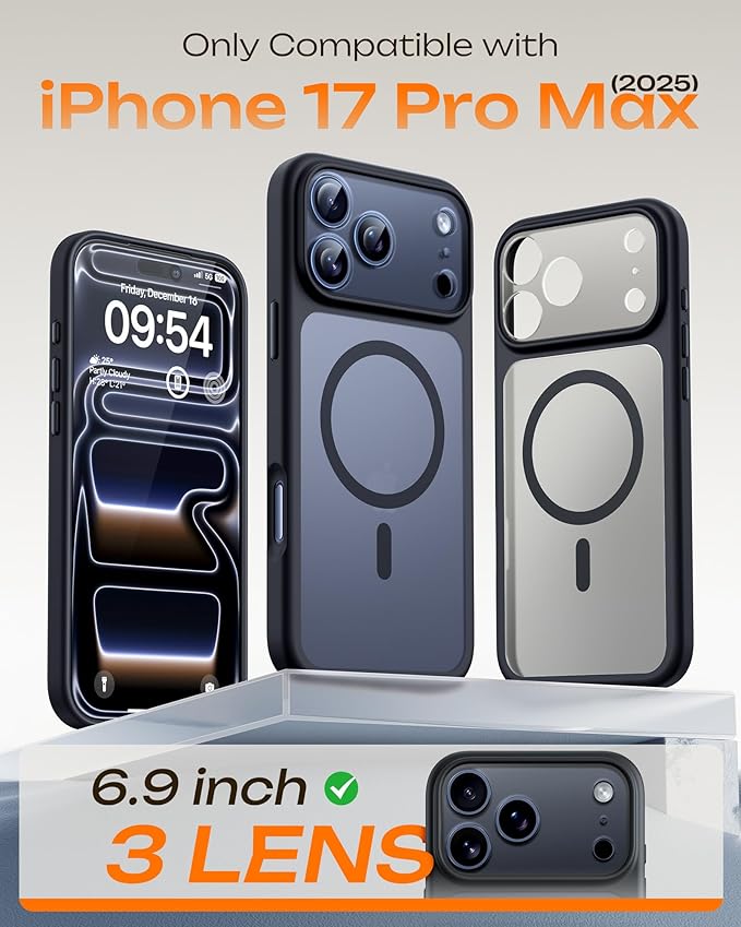 TOCOL for iPhone 17 Pro Max Case, Compatible with Magsafe, Full Camera Protection, Built-in Magnets, Translucent Matte for iPhone 17 Pro Max Phone Case 6.9 inch (Black)