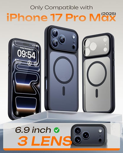 TOCOL for iPhone 17 Pro Max Case, Compatible with Magsafe, Full Camera Protection, Built-in Magnets, Translucent Matte for iPhone 17 Pro Max Phone Case 6.9 inch (Black)