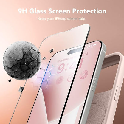 GONEZ Magnetic for iPhone 15 Pro Case, Compatible with MagSafe, [Screen Protector + Camera Lens Protector], Silicone Shockproof Anti-Scratch Protective Phone Case 6.1 inch, Pink