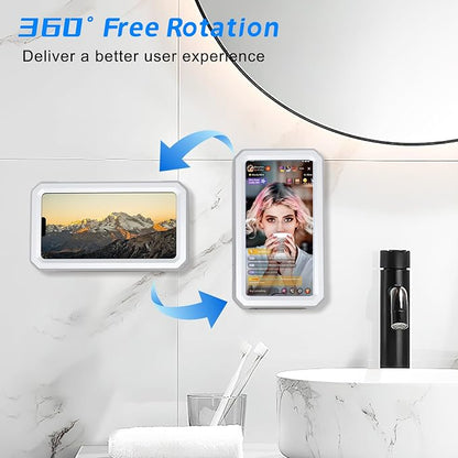 Shower Phone Holder Waterproof,480° Rotatable, Multi-Angle Adjustable Wall Mounted Phone Holder for Bathroom Bathtub Kitchen Mirror, Compatible with All 4-7" Smartphones