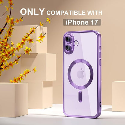 Misea Magnetic for iPhone 17 Case Compatible with MagSafe [Never Yellowing] [Military Grade Drop Protection] Full Camera Lens Protector Plating Soft Clear Phone Case for Women, Lavender Purple
