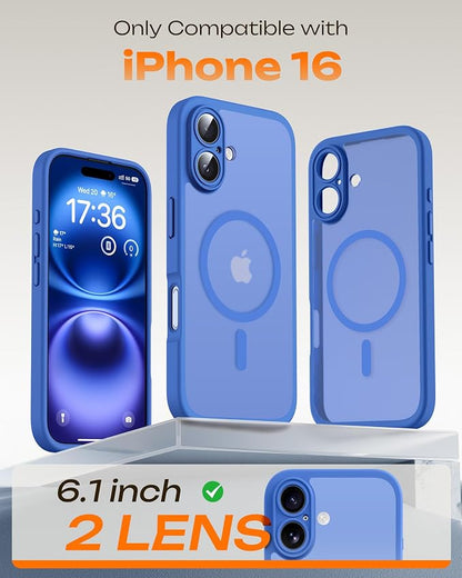 TOCOL Magnetic for iPhone 16 Case, Upgraded Full Camera Protection, Compatible with Magsafe, Drop Protection, Translucent Matte Back Bumper Phone Cover 6.1-Inch (Ultramarine)