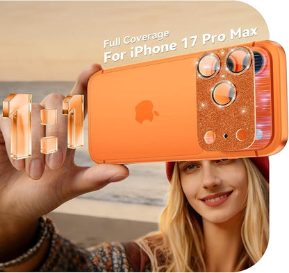 imluckies Compatible with iPhone 17 Pro Max Camera Lens Protector Bling, Ultra HD Tempered Glass Shiny Diamond Camera Plate Sparkle Screen Protection, 9H Anti-Scratch & Easy Install, Glitter Orange