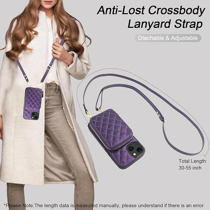 Bocasal Crossbody Wallet Case for iPhone 13, RFID Blocking PU Leather Zipper Handbag Purse Flip Cover, Kickstand Folio Case with Card Slots Holder Wrist Strap Lanyard 5G 6.1 Inch (Dark Purple)