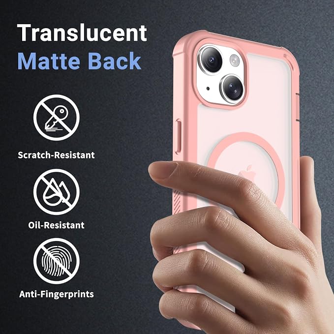 jaroco Magnetic for iPhone 15 Case, [Compatible with MagSafe][Military Grade Drop Protection][Heavy Duty Protection][Non-Slip][Shockproof] 2-Layer Durable Bumper Phone Case 6.1''-Pink
