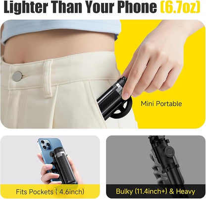 4-in-1 Magnetic Selfie Stick Tripod – 360° Rotation, Bluetooth Remote, Compact Travel Vlog Phone Holder for iPhone