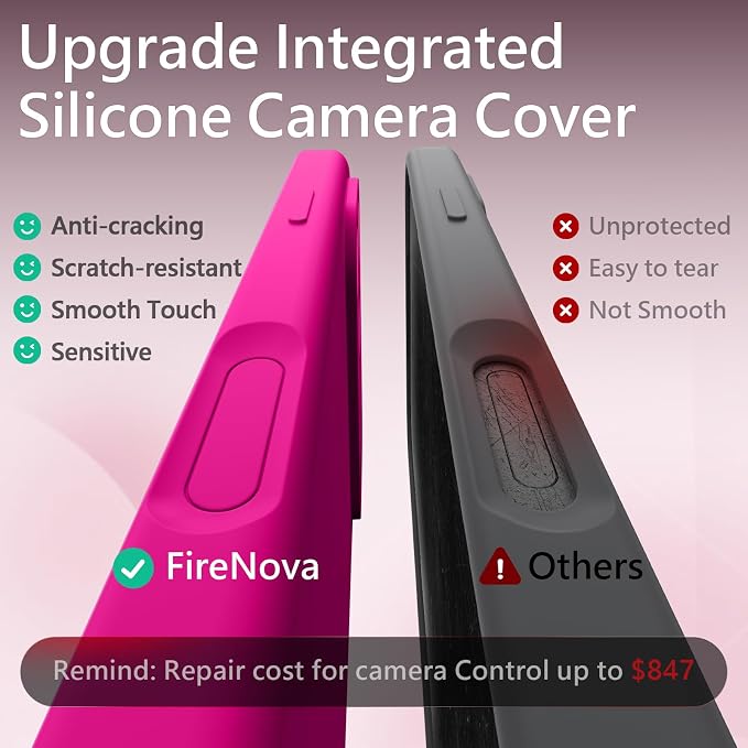 FireNova Magnetic for iPhone 17 Pro Max Case, Compatible with MagSafe, [Integrated Silicone Camera Control Button] [Camera Protection] Anti-Scratch Microfiber Lining Phone Case, 6.9", Hot Pink