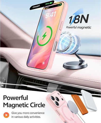 FNTCASE for iPhone 17 Pro-Max Case: [Compatible with Magsafe] Translucent Matte Cases with [Full Camera Protection] [Screen Protector] Military Grade Shockproof Protective Phone Cover - Light Pink