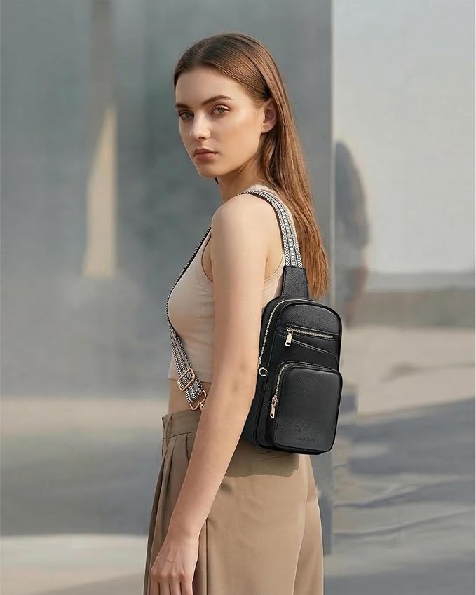 Anti Theft Crossbody Bags for Women,RFID Sling Bag Travel Purse,Vegan Leather Cross Body Purses Chest Bag for Travel(Pure Black) | Multi-Pocket, Structured bag, Any Occasion