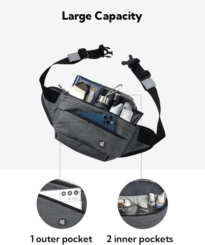 WATERFLY Running Belt Fanny Pack: Runner Marathon Jogging Waist Pack Sport Workout Exercise Fitness Phone Holder Belt for Men Women Jogger Slim Waistband Black
