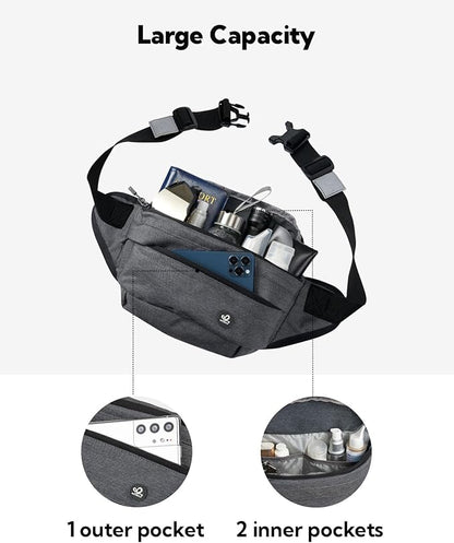 WATERFLY Running Belt Fanny Pack: Runner Marathon Jogging Waist Pack Sport Workout Exercise Fitness Phone Holder Belt for Men Women Jogger Slim Waistband Black