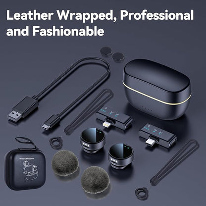 Wireless Lavalier Microphone for iPhone/Android, 200ft Range, Mini Microphone with Noise Cancellation, 25Hrs Battery Life Lapel Bluetooth Mic, USB C Wireless Lapel Mic for Video Recording