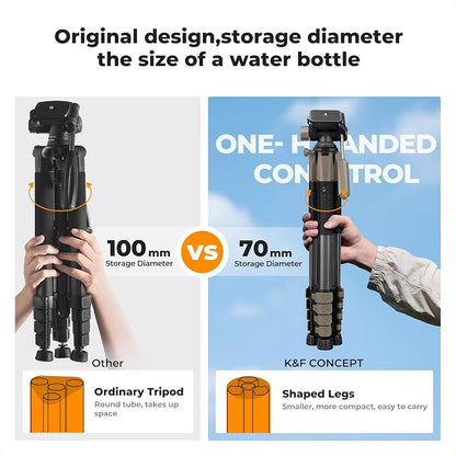 K&F CONCEPT Camera Tripod, 75" Lightweight Portable Travel Outdoor DSLR Tripods for Camera Phone Video Recording Tripod Stand, Cellphone Clip for Smartphone Live Streaming Vlog (Grey, 75'')