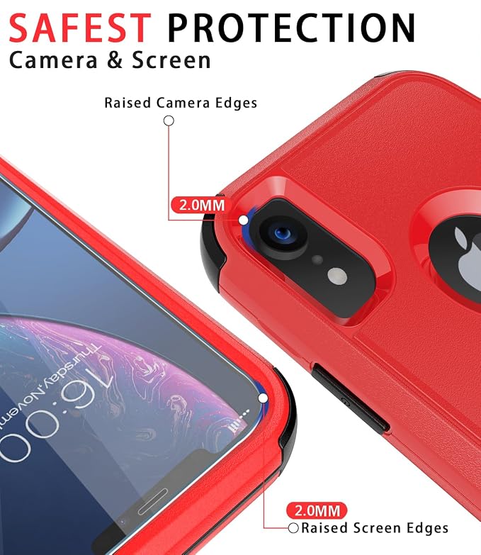 Diverbox Designed for iPhone Xr case with Screen Protector Heavy Duty Shockproof Shock-Resistant Cases for Apple iPhone Xr Phone (Red+Screen Protector)
