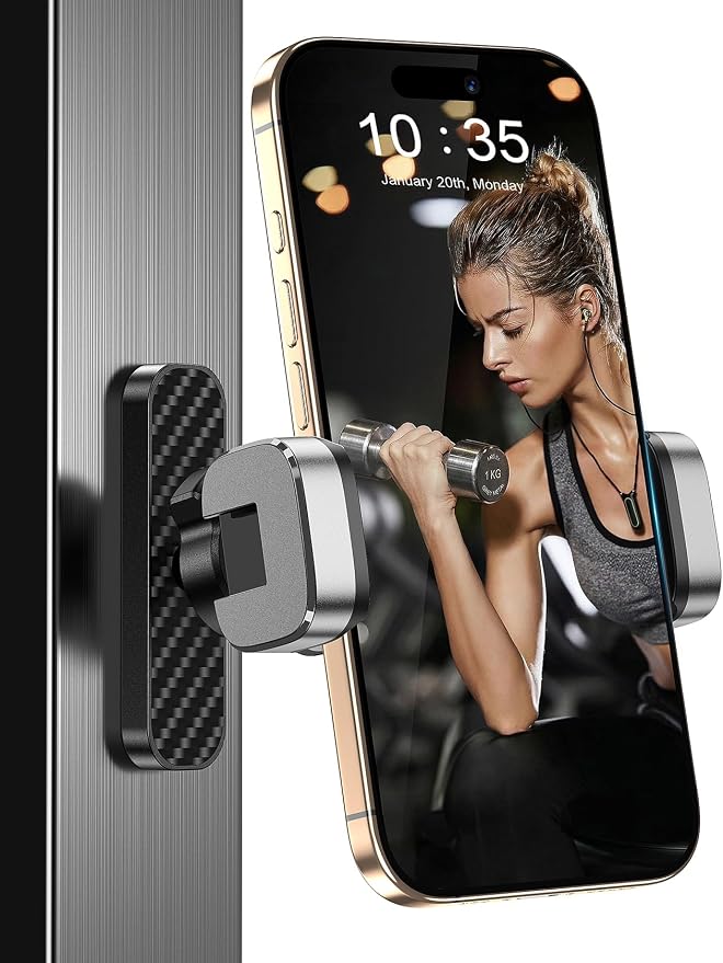 MOKPR Gym Magnetic Phone Holder【Strong Magnets】- 360 Adjustable Magnetic Phone Holders,Phone Holder Gym Accessories for Men Women Compatible with All Phones