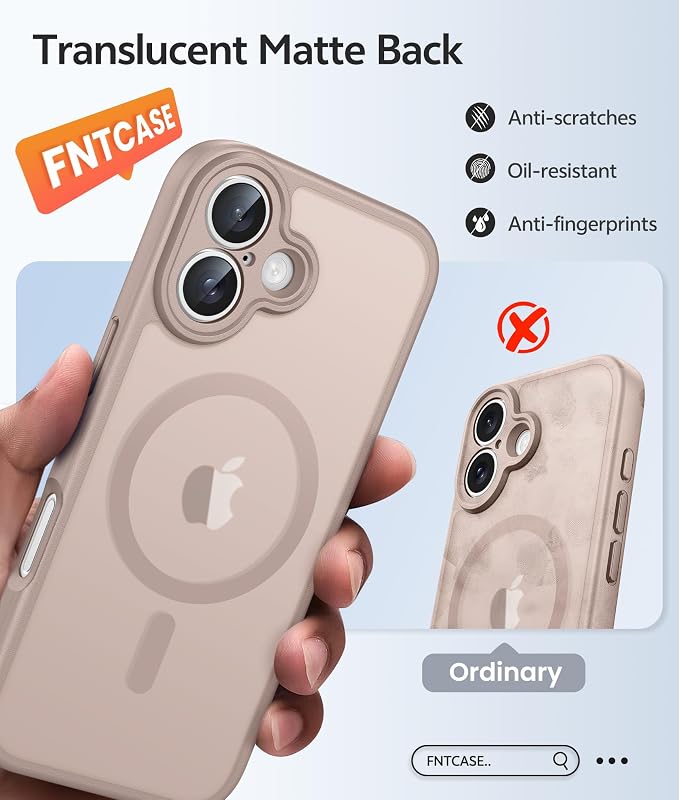 FNTCASE for iPhone 17 Case: [Compatible with Magsafe] Translucent Matte Cases with [Full Camera Protection] [Screen Protector] Military Grade Shockproof Protective Phone Cover - Desert Gold