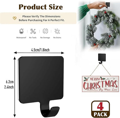 Shaver Hook Hanger Stand Caddy Self Adhesive Stick on Hook Heavy Duty Stainless Steel Phone Holder for Shower, Tools for Hanging Washcloth Towel Loofah for Bathtub Wall, Black (4 Pack)
