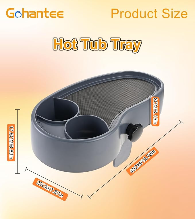 Hot Tub Tray, Adjustable Aboveground Bathtub Tray with 2 Cup Holder, Spa with Wall Thickness of 3.5'' to 7.5'', Nonslip Hot Tub Table Tray Accessories Shelf Drinks Snacks Phone Holder for Spa Bathtub