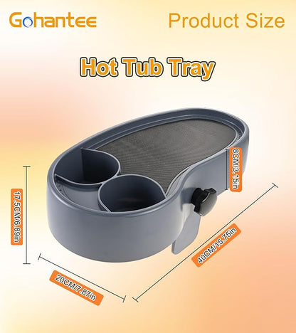 Hot Tub Tray, Adjustable Aboveground Bathtub Tray with 2 Cup Holder, Spa with Wall Thickness of 3.5'' to 7.5'', Nonslip Hot Tub Table Tray Accessories Shelf Drinks Snacks Phone Holder for Spa Bathtub