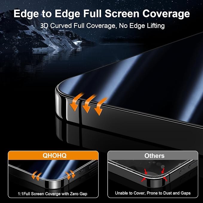 QHOHQ for iPhone 16 Privacy Screen Protector + Camera Lens Protector, [Military Grade Shatterproof], Top 9H+ Anti Spy Glass, Full Edge Coverage, Ultra Durable, with Easy Installation Tool [3+3 Pack]