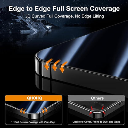 QHOHQ for iPhone 16 Privacy Screen Protector + Camera Lens Protector, [Military Grade Shatterproof], Top 9H+ Anti Spy Glass, Full Edge Coverage, Ultra Durable, with Easy Installation Tool [3+3 Pack]