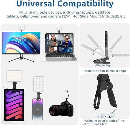 ALTSON 60 LED Portable Selfie Light Video Conference Lighting with Clip & Camera Tripod Adapter Rechargeable 2200mAh CRI 97+, 3 Light Modes for Phone iPhone Webcam Laptop Photo Makeup
