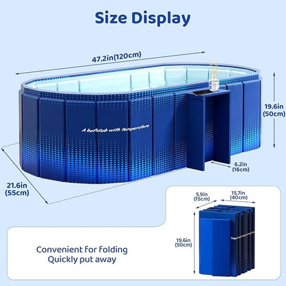 Portable Foldable Bathtub, Freestanding Bathtub No Installation, Bathroom SPA Soaking Bath Tub, Shower Stall Collapsible Hot & Ice Bath Tub (Blue with Storage Rack, ‎47.2"L x 21.6"W x 19.6"H)