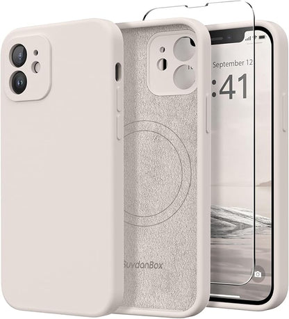 Magnetic for iPhone 12 Case, Compatible with MagSafe, [Full Camera Protection][Screen Protectors] Silicone Shockproof Protective Phone Case for iPhone 12 6.1", Stone