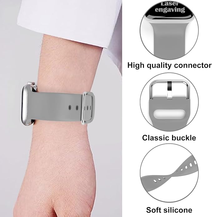 Faith with Cross Watch Band Compatible with Apple Watch Laser Engraved iWatch Band Silicone 38mm 40mm 41mm 42mm 44mm 45mm 46mm 49mm Strap Jesus Psalm Christian God Blessed (Grey, 38/40/41mm S/M)
