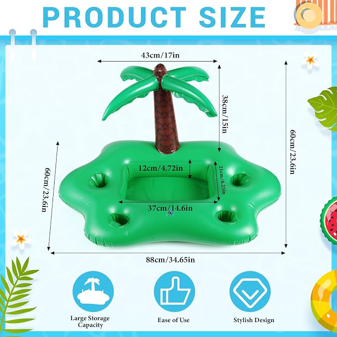 FillTouch Floating Drink Holder for Pool, Floating Cabana Bar, Hot Tub Drink Holder for Adults, Inflatable Pool Accessories(Coconut Tree)