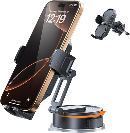 SUPERONE 3-in-1 Car Phone Holder [Strongest Suction Cup & Clip] 360° Adjustable Car Phone Mount for Dash/Vent/Windshield, Phone Holders for Your Car Accessories for iPhone 17/16/15/14 Samsung Android