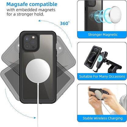 WIFORT Magnetic for iPhone 12 Pro Waterproof Case - [Certified Water Proof & Military Protection] with [Built-in Screen Protector], Full Body Shockproof Phone Case Cover for iPhone 12 Pro 6.1"